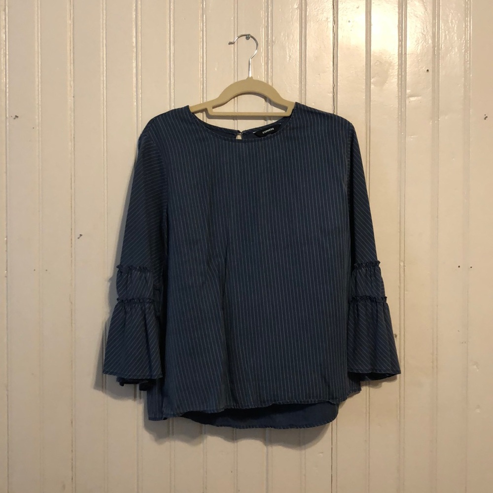 Express Blue Striped 3/4 Sleeve Top